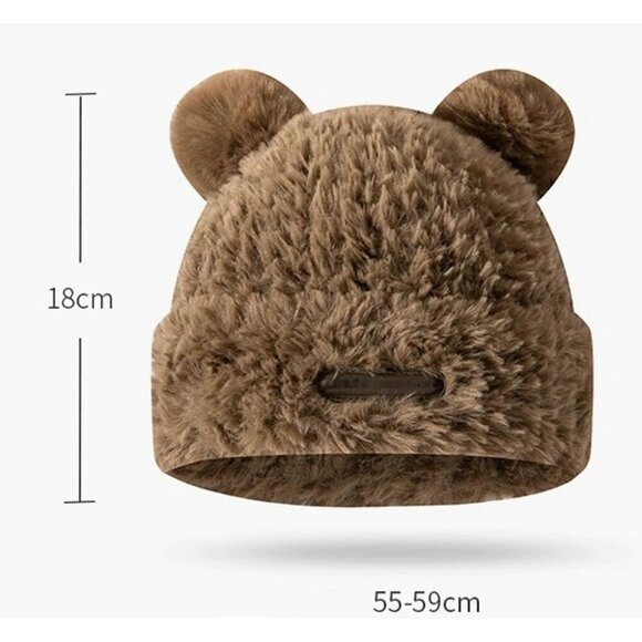 Faux Fur Beanie Hat for Women Cold Weather Cute Fuzzy Bear Ears Trendy Warm main image 6